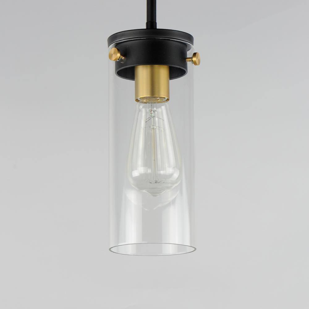 Black and Satin Brass Mini Pendant Light with Clear Glass Shade