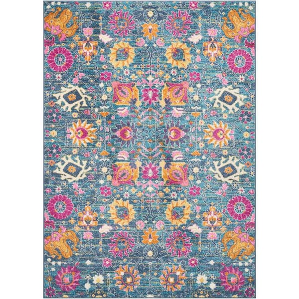 Passion Denim 7 ft. x 10 ft. Floral Transitional Area Rug