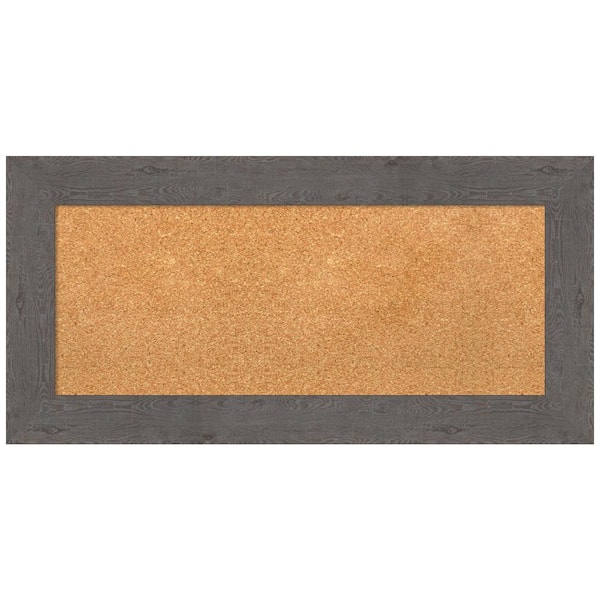 Amanti Art Rustic Plank Grey 35.38 in. x 17.38 in. Framed Corkboard Memo Board