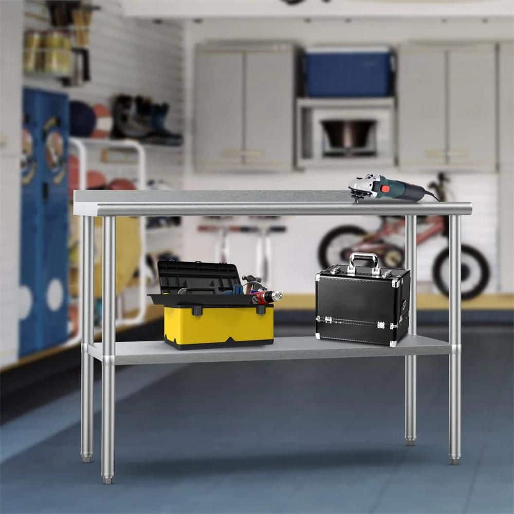 36" x 24" Stainless Steel Work Table with Backsplash and Undershelf