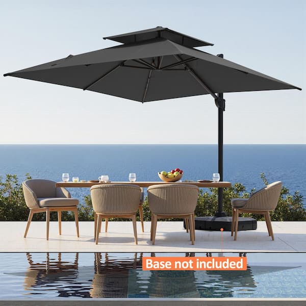 Pellebant 10 ft. Square 2-Tier Top 360 Rotation Aluminum Cantilever Tilt Outdoor Patio Umbrella in Black, No Base Pellebant 10 ft. Square 2-Tier Top 360 Rotation Aluminum Cantilever Tilt Outdoor Patio Umbrella in Black, No Base