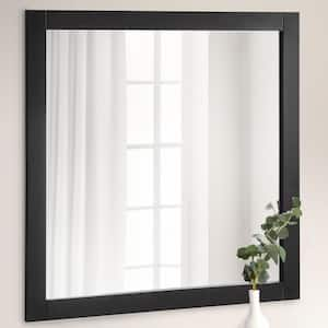 Shorewood 30 in. W x 30 in. H Large Square Single Wood Framed Wall Flush Bathroom Vanity Mirror Matte Black