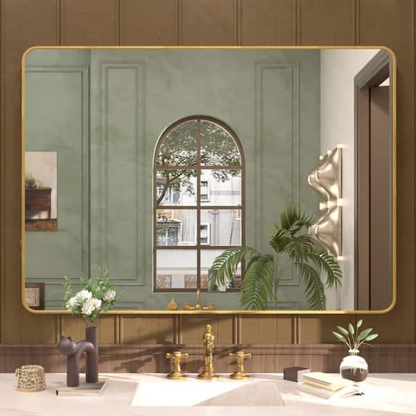 Cosy 48 in. W x 36 in. H Rectangular Framed Wall Bathroom Vanity Mirror in Brushed Gold
