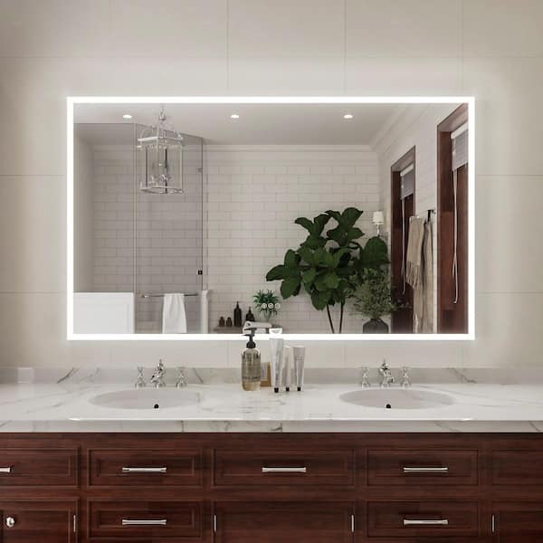 Luna 60 in. W x 36 in. H Rectangular Frameless LED Wall Bathroom Vanity Mirror in Satin Sliver