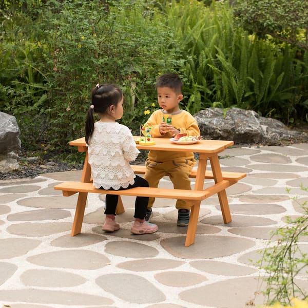 Gardenised Wooden Kids Outdoor Picnic Table Kit for Garden and Backyard Stained QI004477 The Home Depot