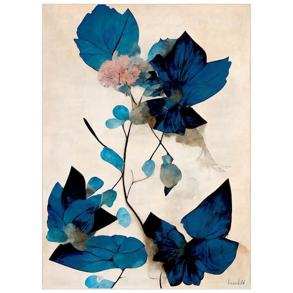 Blue 8 ft. x 10 ft. Dry Flowers I Washable Art Area Rug, Power-loomed, Heavenly Softness with Non-Slipping Backing