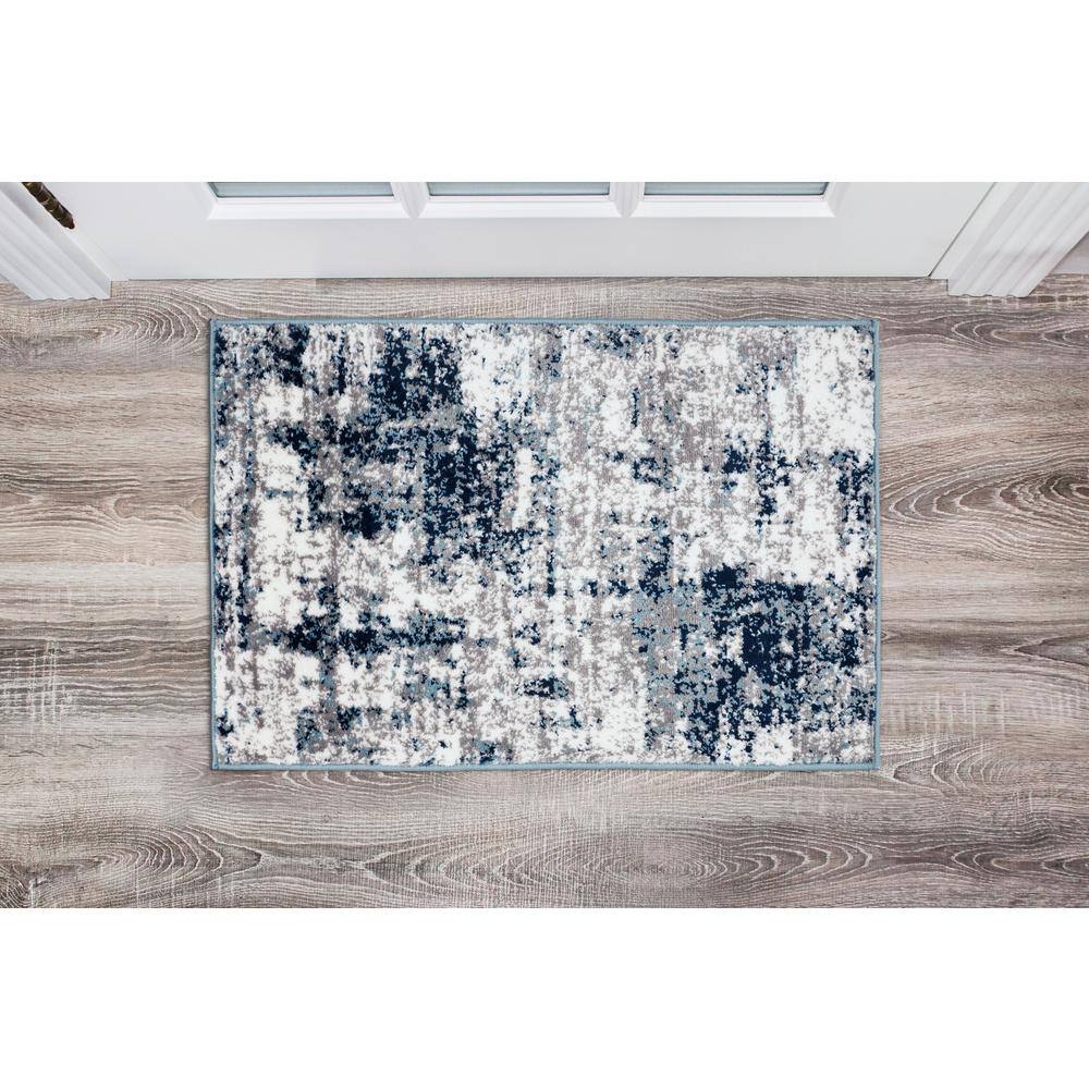 Distressed Blue Abstract 2' x 3' Area Rug