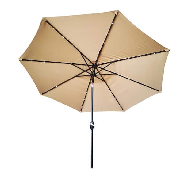 Siavonce 10 ft. Patio Umbrella with LED Lights Lighted Patio Umbrella (Tan)