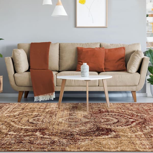 Salford Maroon 4 ft. x 6 ft. Floral Medallion Polypropylene Area Rug