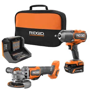 18V Brushless Cordless 2-Tool Combo Kit with High-Torque Impact Wrench, Angle Grinder, 4.0 Ah Battery, and Charger