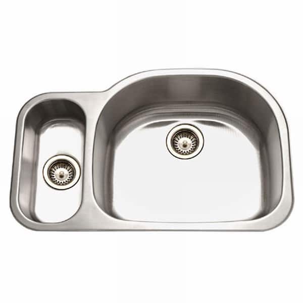 HOUZER Medallion Series Undermount Stainless Steel 32 in. Double Bowl Kitchen Sink