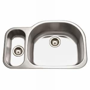 Houzer Medallion Designer 32 in. Stainless Steel Undermount 80/20 Double Small Left Bowl Kitchen Sink with Strainer