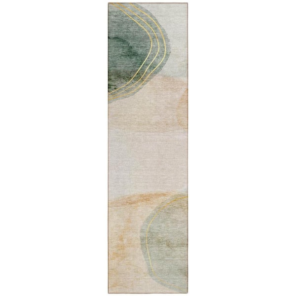 Beige and Green 2 ft. x 8 ft. Woven Abstract Runner Indoor/Outdoor Area Rug