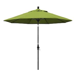 9 ft. Matted Black Aluminum Market Patio Umbrella with Fiberglass Ribs Collar Tilt Crank Lift in Macaw Sunbrella