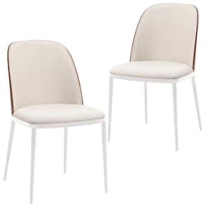 Tule Modern Dining Chair with Velvet Seat and White Powder-Coated Steel Frame, Set of 2 (Walnut/Beige)