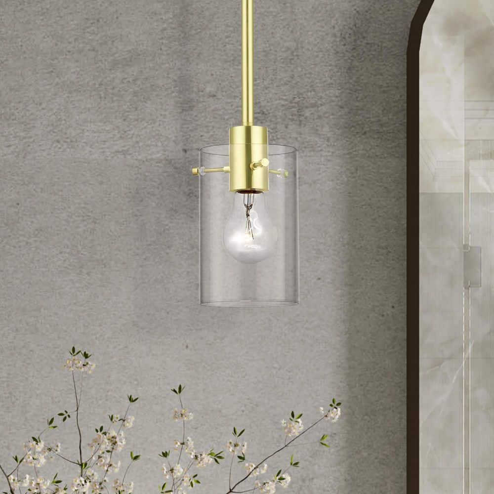 Munich Satin Brass 1-Light Pendant with Clear Glass Shade