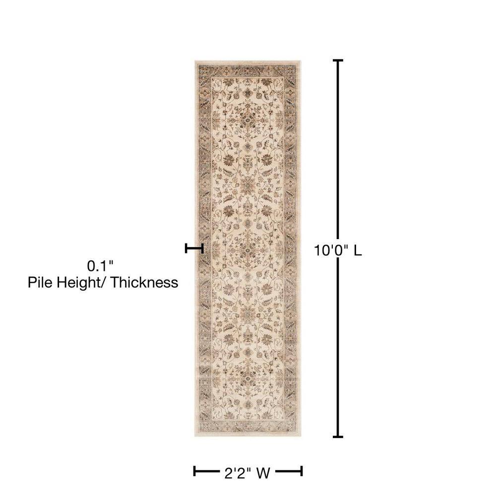 Gray Floral Wool and Viscose Vintage Rug, 2'2" x 10'
