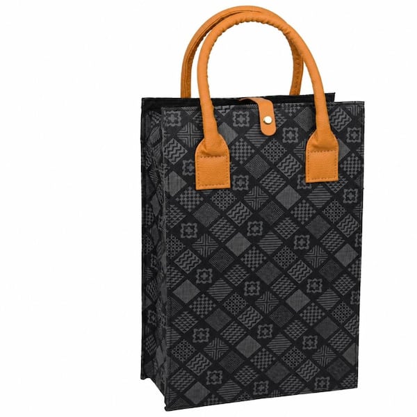 2-Bottle Grey PU Leather Insulated Wine Tote Carrier Bag with Metal Clasp 8.6 x 3.9 x 13.8