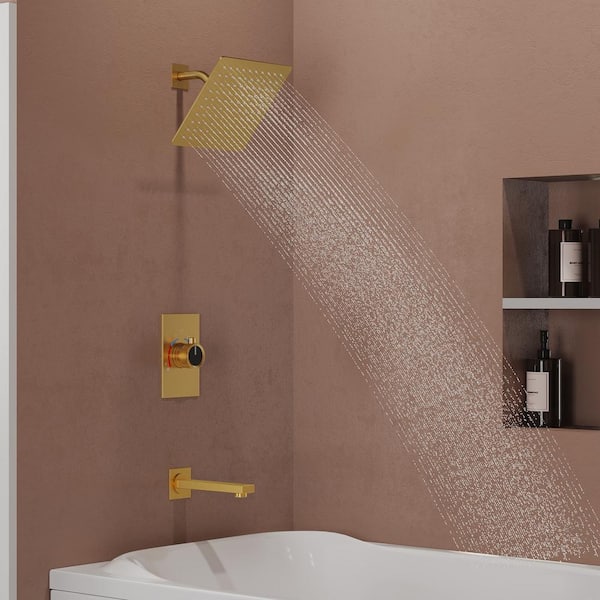 8 in. Single Handle 2-Spray Wall Mount Tub and Shower Faucet in Brushed Gold (Valve Included)