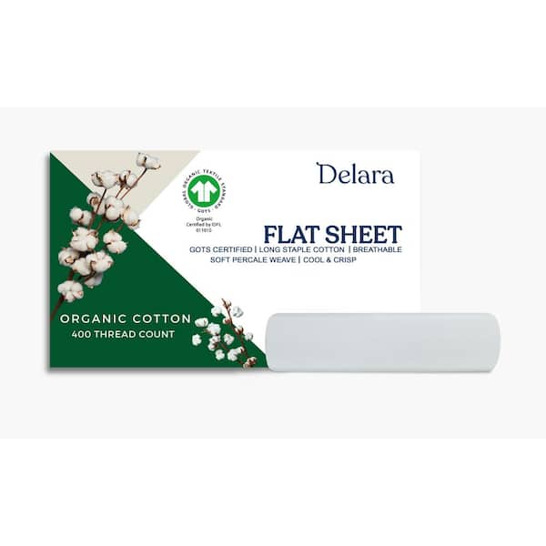 Delara 1-Piece Light Blue, Solid 100% Organic Cotton Percale, King, Smooth and Super Soft, Flat Sheet