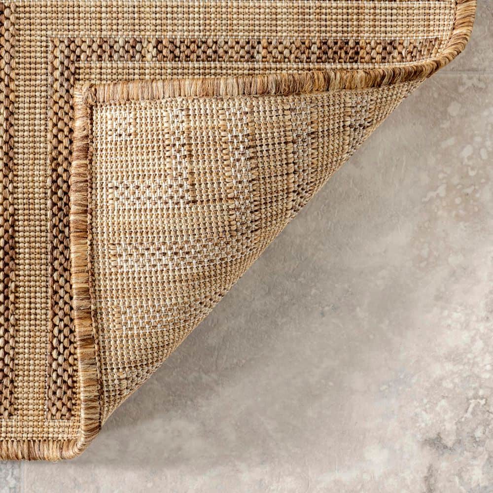 Asha Light Brown Synthetic Flat Woven Striped Area Rug