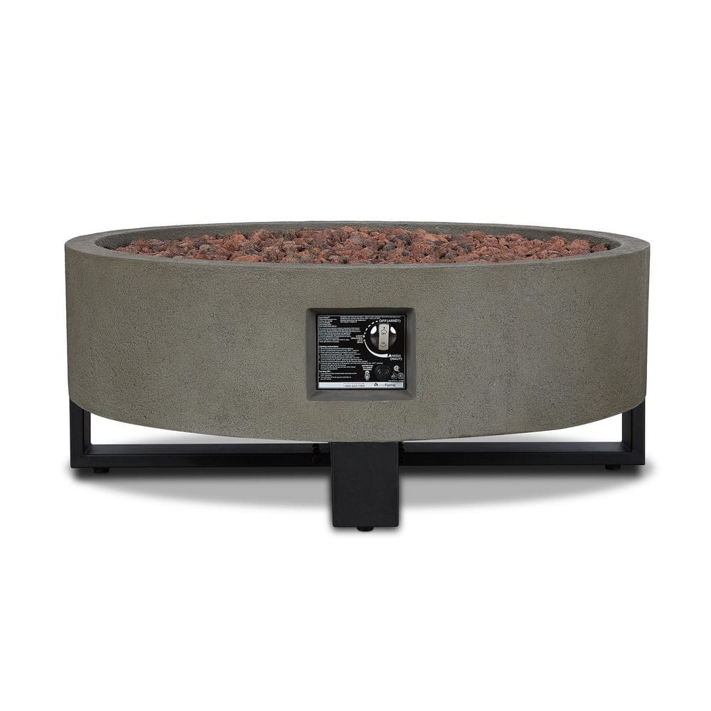 Idledale Round Gray Gas Fire Pit with Black Steel Base