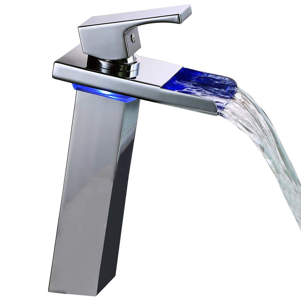 Chrome LED Waterfall Single Handle Bathroom Faucet