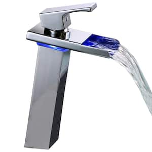 Waterfall Single Handle Single Hole Bathroom Faucet with LED in Chrome