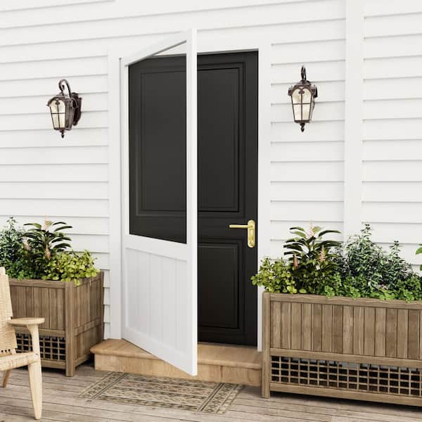 36 in. x 80 in. Single Universal Paneled MDF Composite Finished and Gauze Mesh Hinged Wood Screen Door