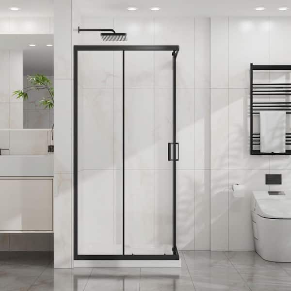 36 in. L x 36 in. W x 72 in. H Rectangular Corner Shower Kit with Sliding Framed Shower Door and White Shower Pan