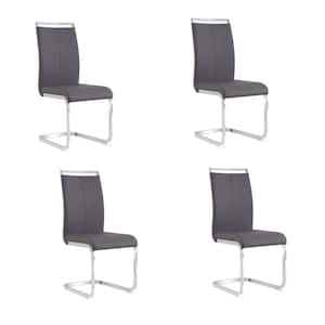 Gray Faux Leather Padded Seat Side Chairs with Metal Legs (Set of 4)