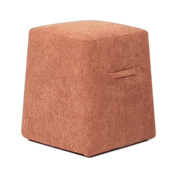 Oliver 16 in. Tapered Square Polyester Fleeced Teddy Upholstered Ottoman in Spice Orange