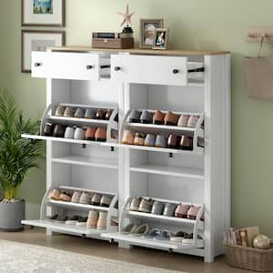 47.2 in. H x 47.2 in. W x 9.4 in. D White Shoe Storage Cabinet with 4-Flip Drawers