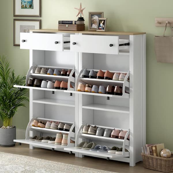 47.2 in. H x 47.2 in. W x 9.4 in. D White Shoe Storage Cabinet with 4-Flip Drawers