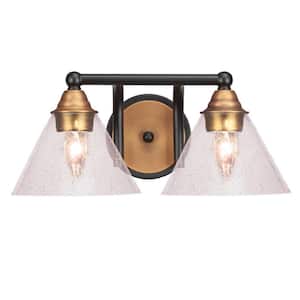 Madison 8.25 in. 2-Light Bath Bar, Matte Black and Brass, Clear Bubble Glass Vanity Light