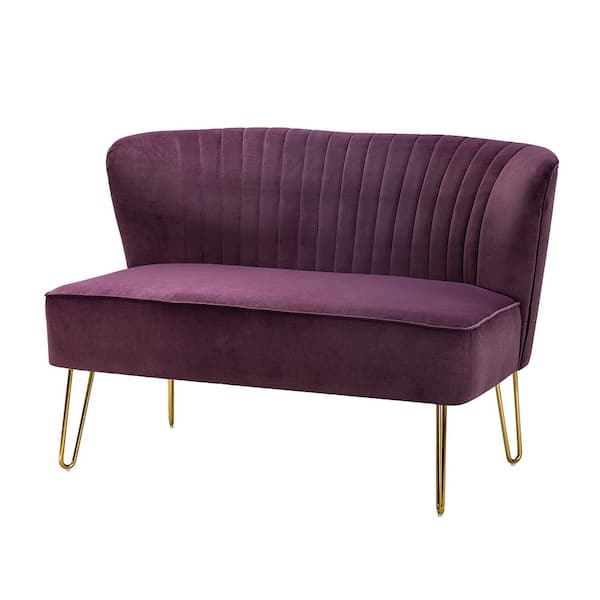 JAYDEN CREATION Alonzo 45 in. Contemporary Velvet Tufted Back Purple 2-Seats Loveseat with U-Shaped Legs