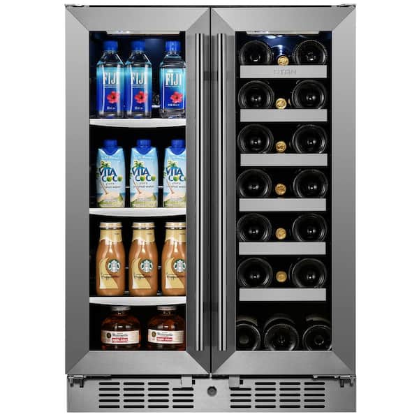 TITAN Signature 24 in. 64-Can and 20-Bottle French Door Stainless Steel Dual Zone Built-In Beverage and Wine Cooler