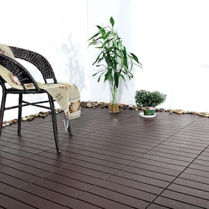 0.98 ft. W x 0.98 ft. L Plastic Interlocking Deck Tiles Square Waterproof Outdoor Floor Use in Dark Brown (44-Pack)