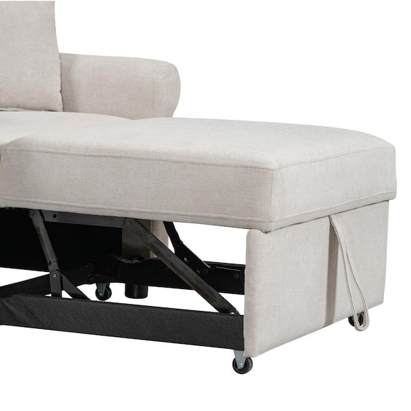 3-in-1 Beige Chenille Arm Chair, Sofa Bed Chair, Convertible Sleeper Chair