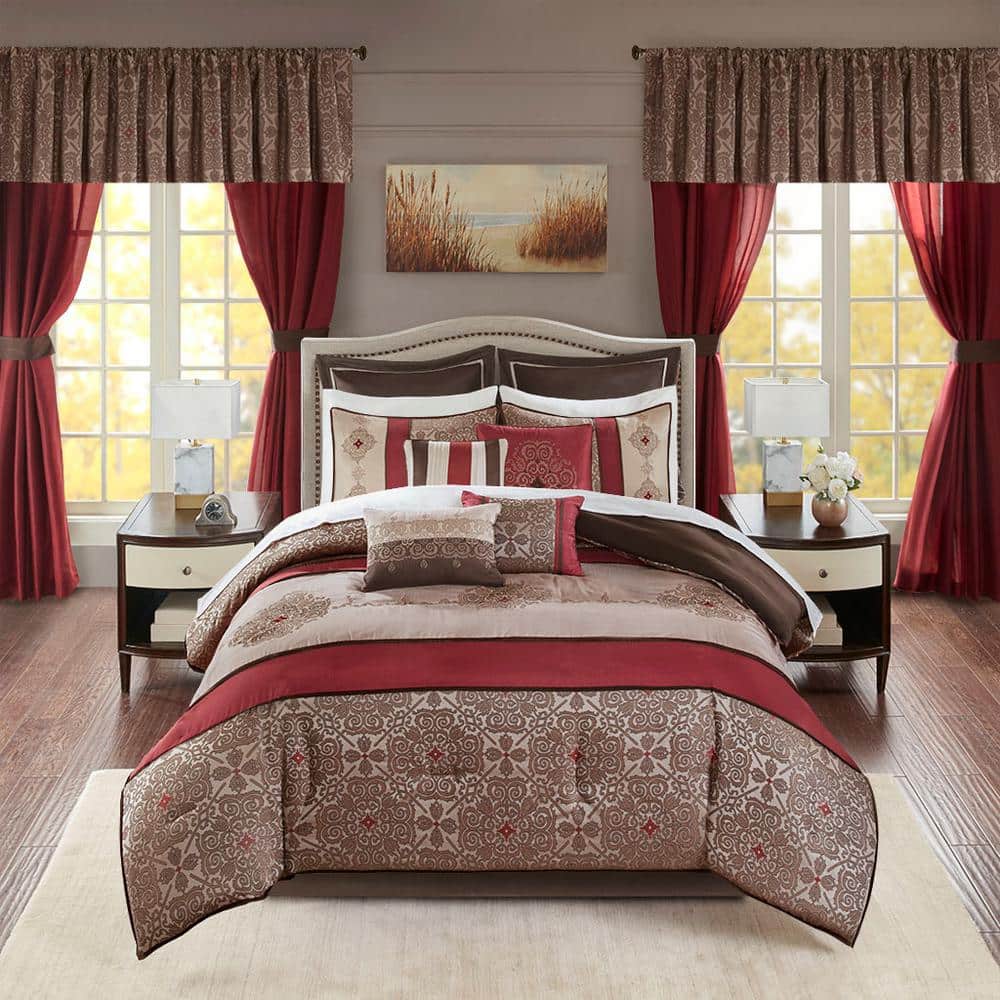 Red Jacquard Queen 24-Piece Microfiber Bedding Set