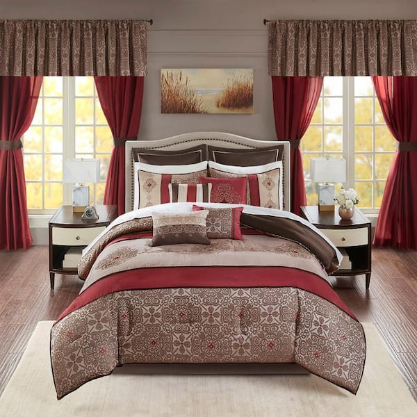 MADISON PARK ESSENTIALS Parker Red Polyester Cal King Comforter Set