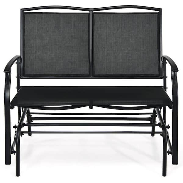 Costway 41.5 in. 2-Person Metal Outdoor Beach Chair Glider Rocking Bench Double 2-Person Chair Loveseat Garden Black