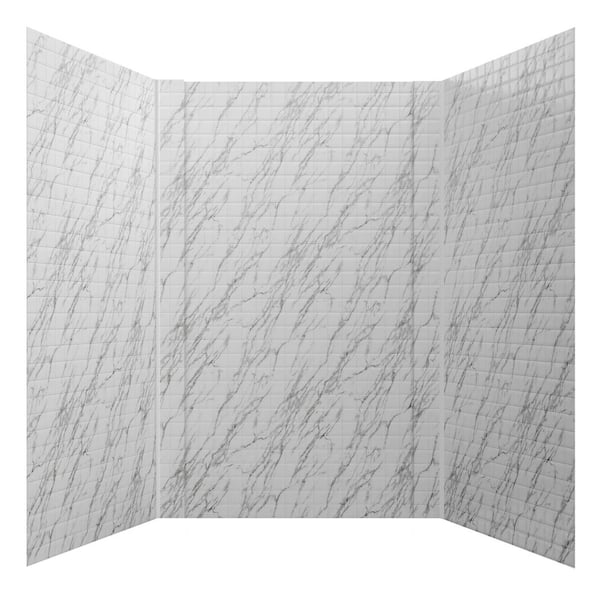 Aloha 60 in. W x 96 in. H x 42 in. D 3-Piece Glue-Up PVC Tub Surrounds Wall Panels in Marble