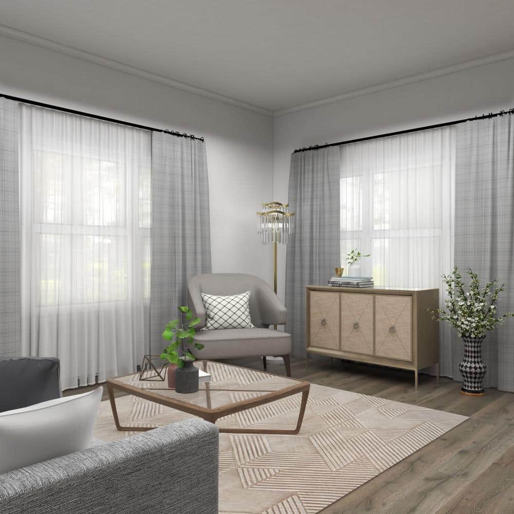 Gray Upholstered 3-Door Cabinet with Mirrored Top and Ring Handles