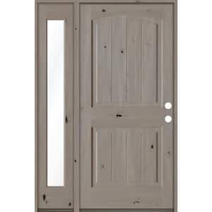 44 in. x 80 in. Rustic Knotty Alder Sidelite 2-Panel Left-Hand/Inswing Clear Glass Grey Stain Wood Prehung Front Door