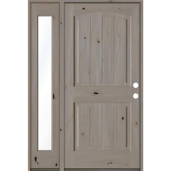 Krosswood Doors 46 in. x 80 in. Rustic Knotty Alder Sidelite 2-Panel Left-Hand/Inswing Clear Glass Grey Stain Wood Prehung Front Door