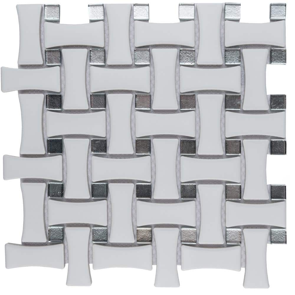 Metro Dog Bone Basketweave Matte White with Glass Silver Dot 6 in. x 6 in. Porcelain Mosaic Take Home Tile Sample price history on PriceWatchPro