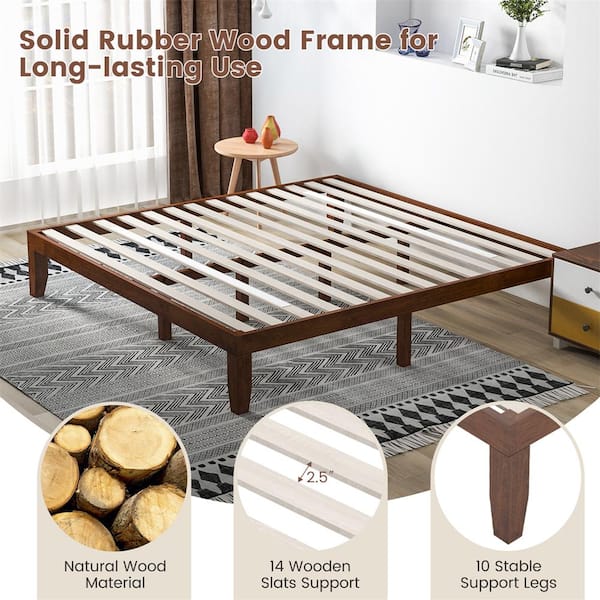 Costway Brown Cherry Wood Frame King Platform Bed 14 in