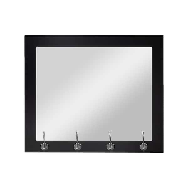 Unbranded 25.5 in. W x 21.5 in. H Black Wall Mirror with Chrome Hooks
