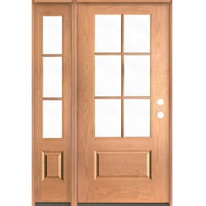 UINTAH Farmhouse 50 in. x 80 in. 6-Lite Left-Hand/Inswing Clear Glass Teak Stain Fiberglass Prehung Front Door w/LSL